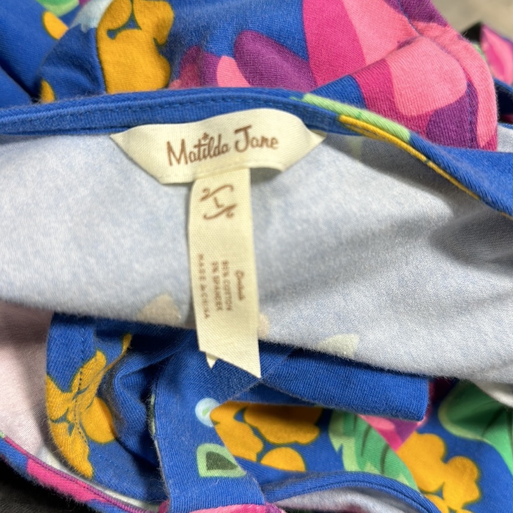 Matilda Jane blue w/pink n yellow flower dress/Size L/ A-89 - Picture 6 of 6
